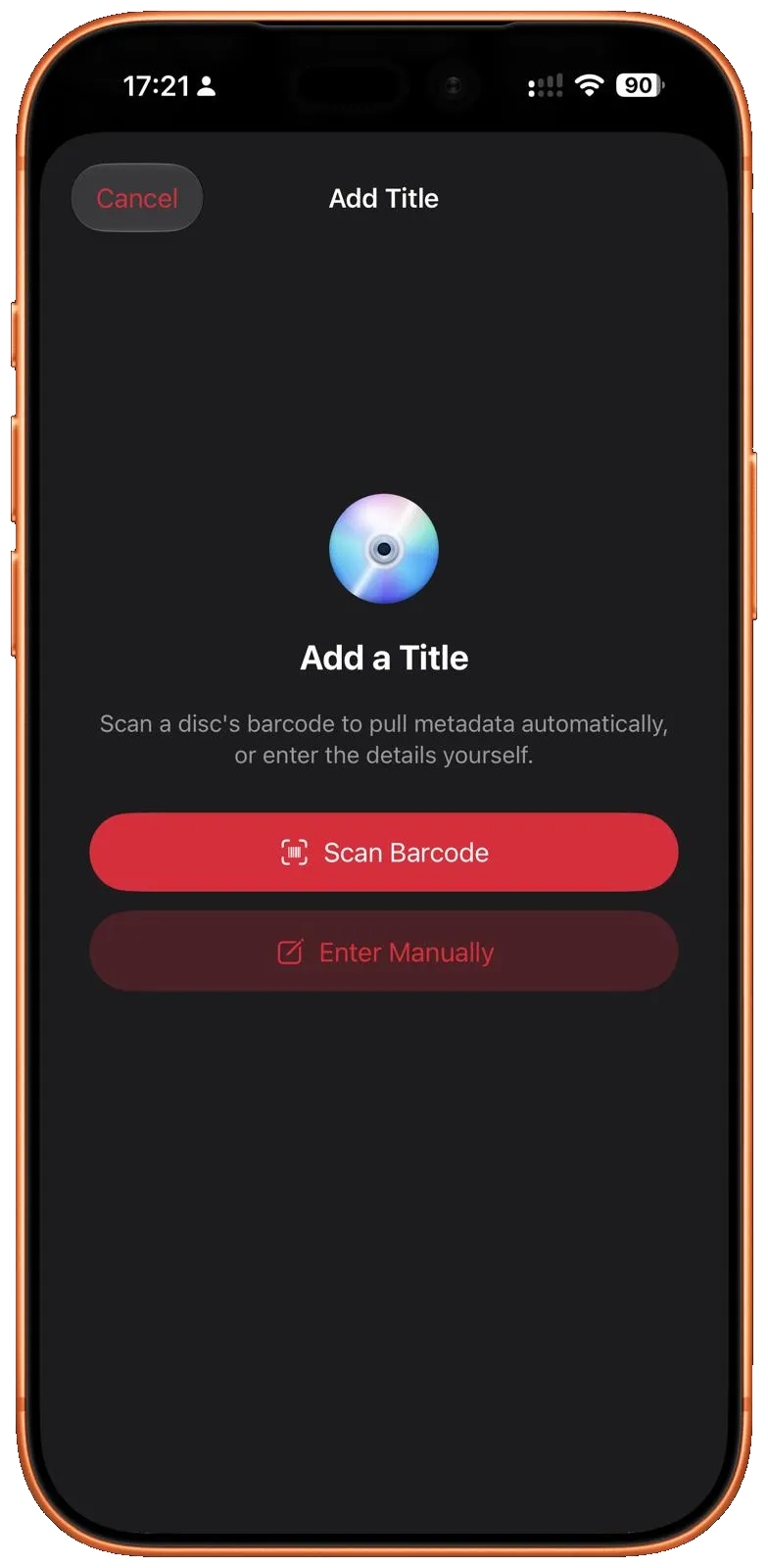 DiscVault on iPhone: adding a movie after scanning its barcode
